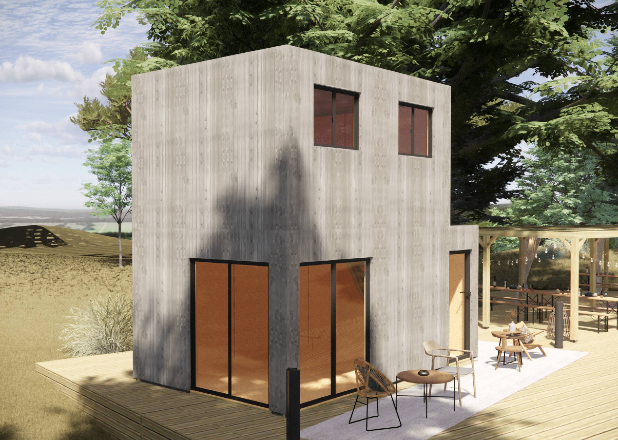 Studio de jardin RE2020 en bois 5,5 x 3,5 x 2,7 m / isolation RE2020 avec mezzanine et terrasse / menuiseries alu k-line - Image 1