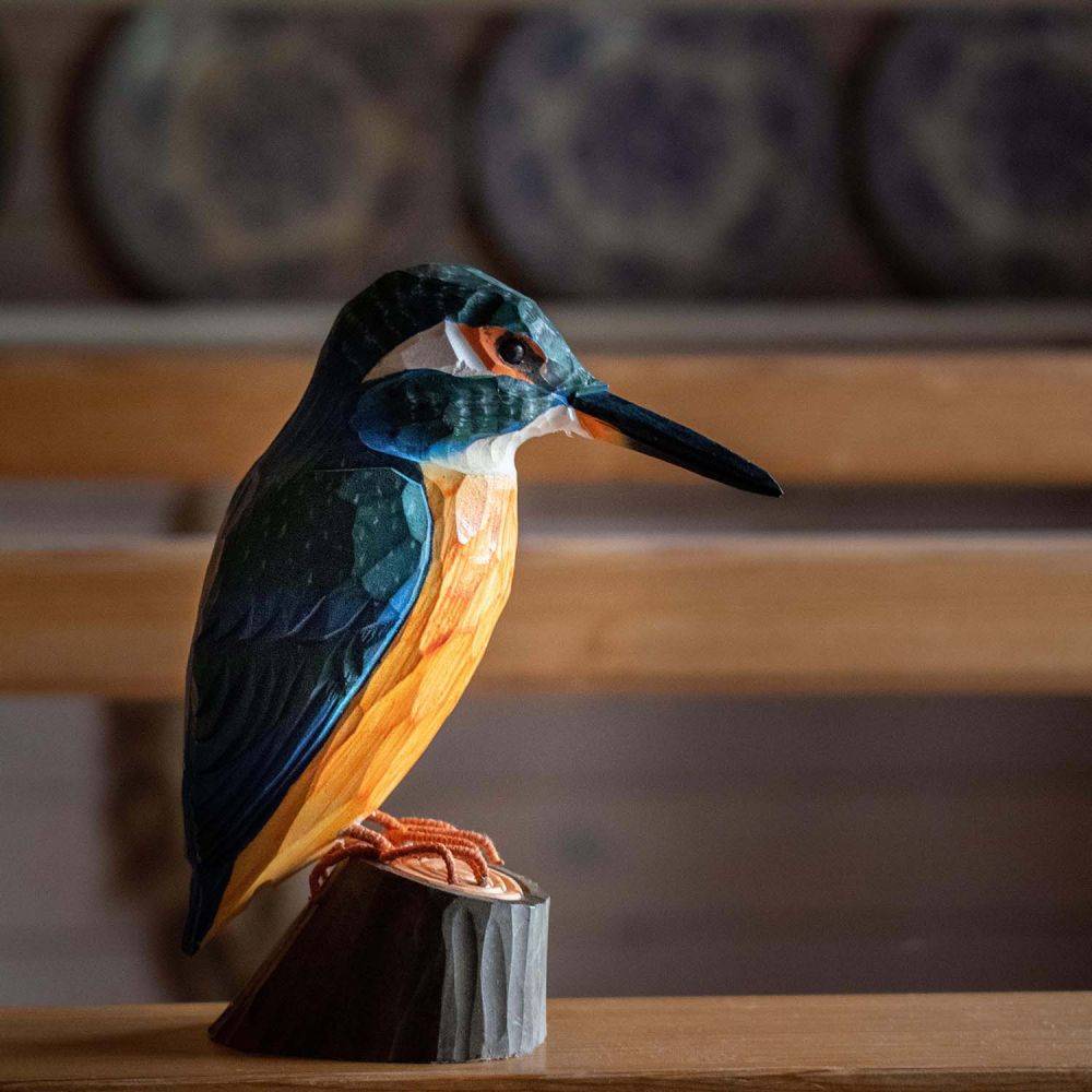 Martin pêcheur en bois sculpté à la main 11.7 x 5.1 x 12 cm - Imagen 4