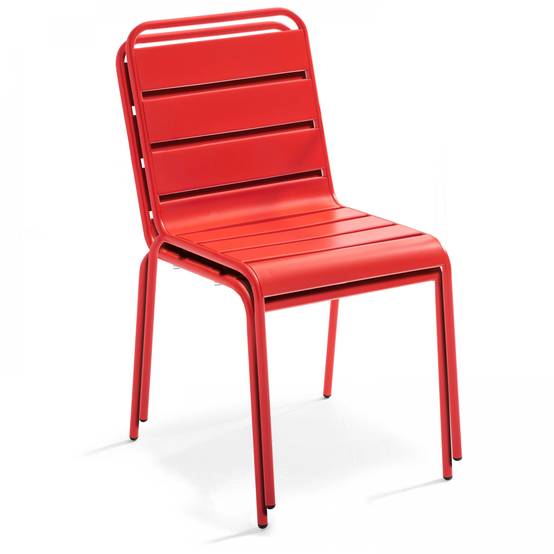 Oviala - Salon de jardin 2 bancs et 4 chaises en acier rouge Palavas - Oviala - Imagen 6
