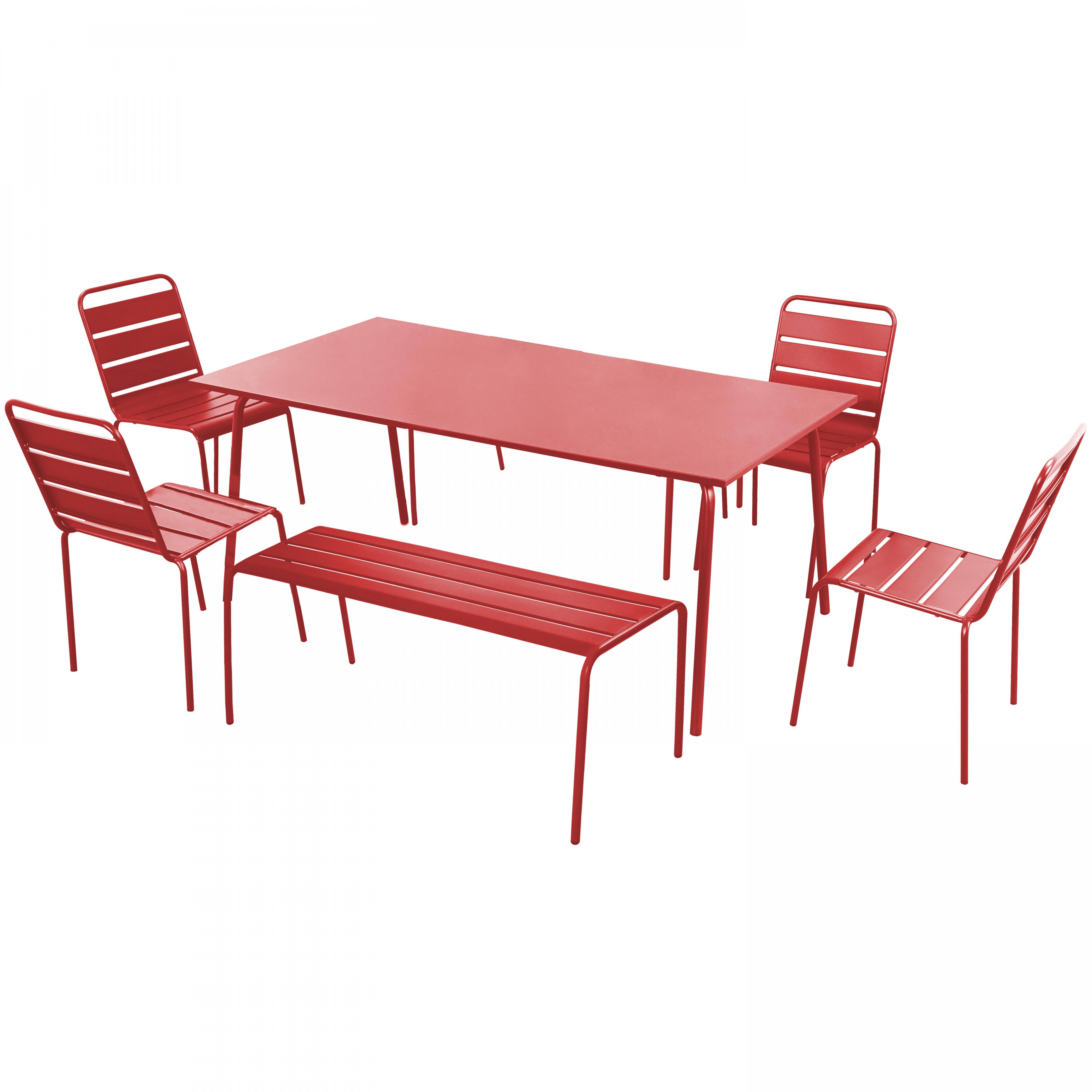 Oviala - Salon de jardin 2 bancs et 4 chaises en acier rouge Palavas - Oviala - Imagen 1