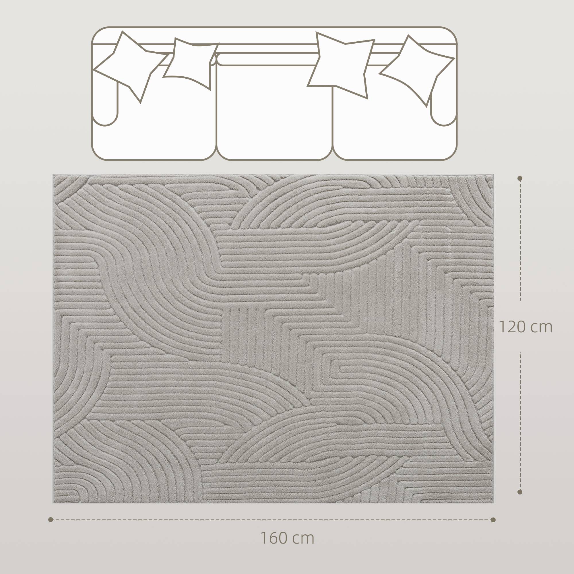 Sans Marque - Tapis salon 160x120 cm poils épais géométrique moelleux antidérapant gris - Image 5