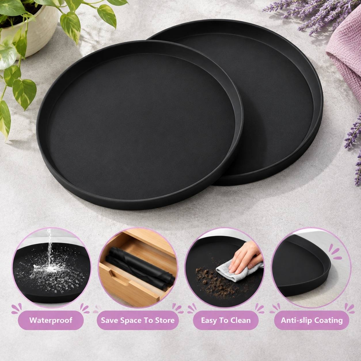 Soucpes de Plantes en Silicone Rondes Grand Format pour Pots Intérieur Extérieur - Image 3
