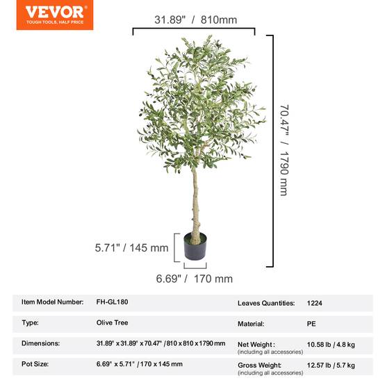 Vevor - VEVOR Arbre artificiel Olivier 179 cm PE, pot, décoration style fausse plante pour intérieur/extérieur. - Image 7