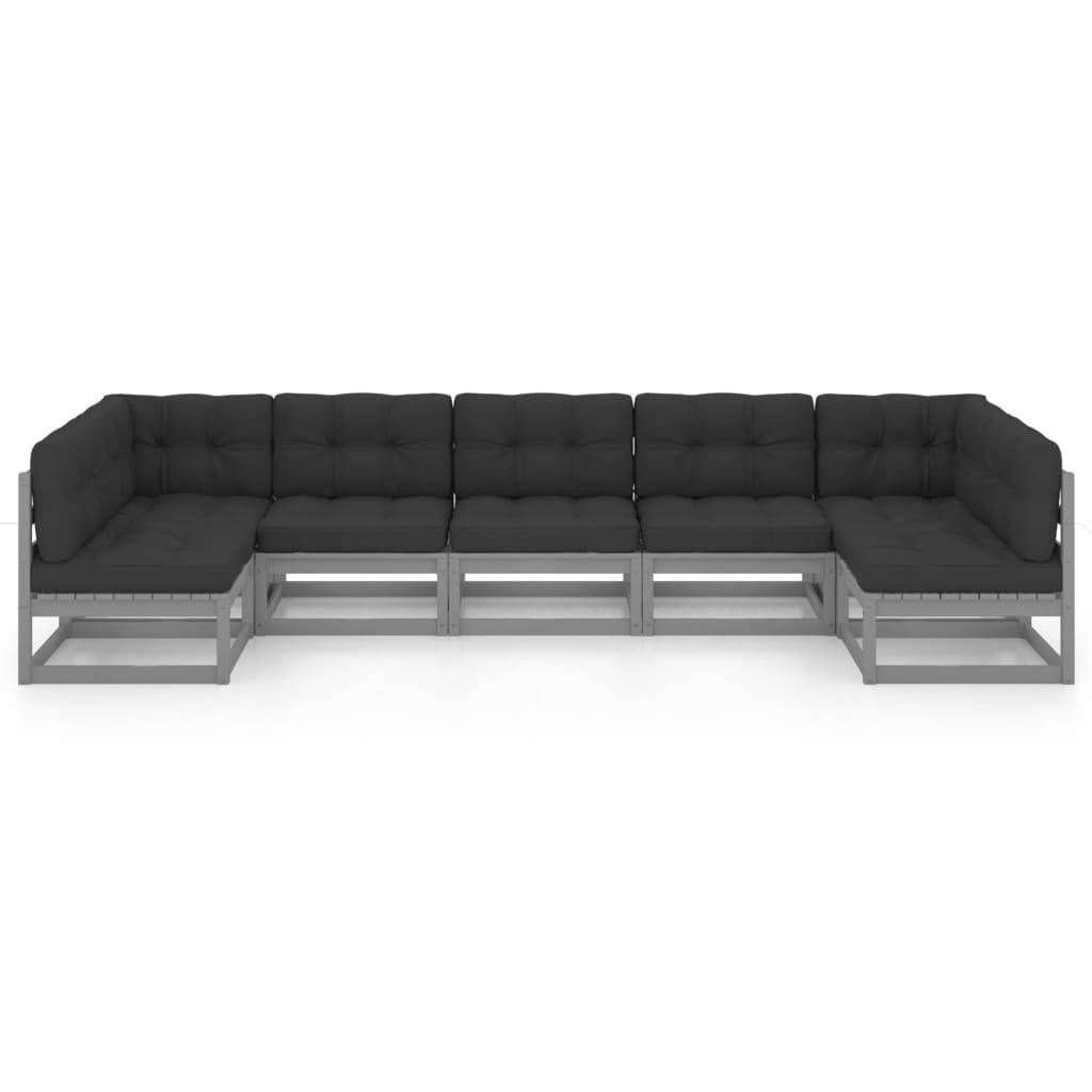 Helloshop26 - Salon de jardin meuble d'extérieur ensemble de mobilier 7 pièces avec coussins gris bois de pin massif - Imagen 2