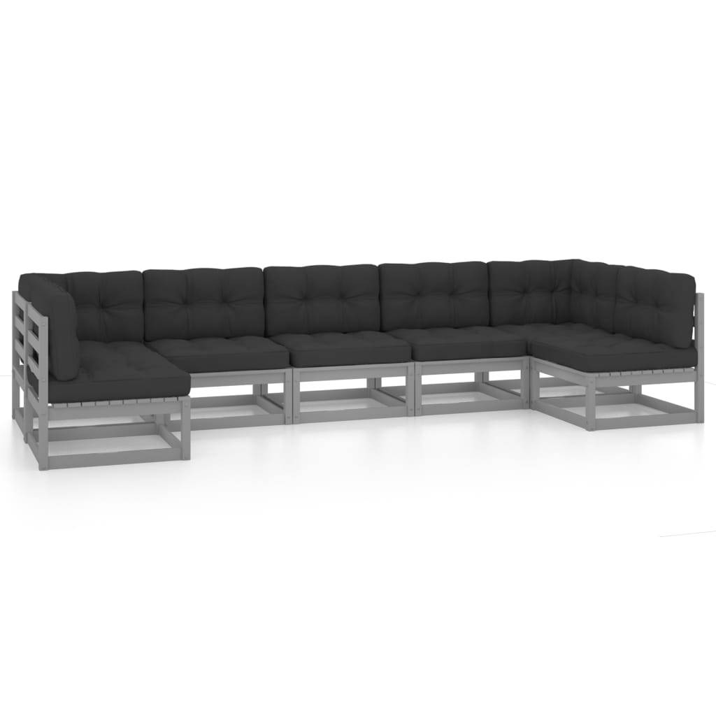 Helloshop26 - Salon de jardin meuble d'extérieur ensemble de mobilier 7 pièces avec coussins gris bois de pin massif - Imagen 1