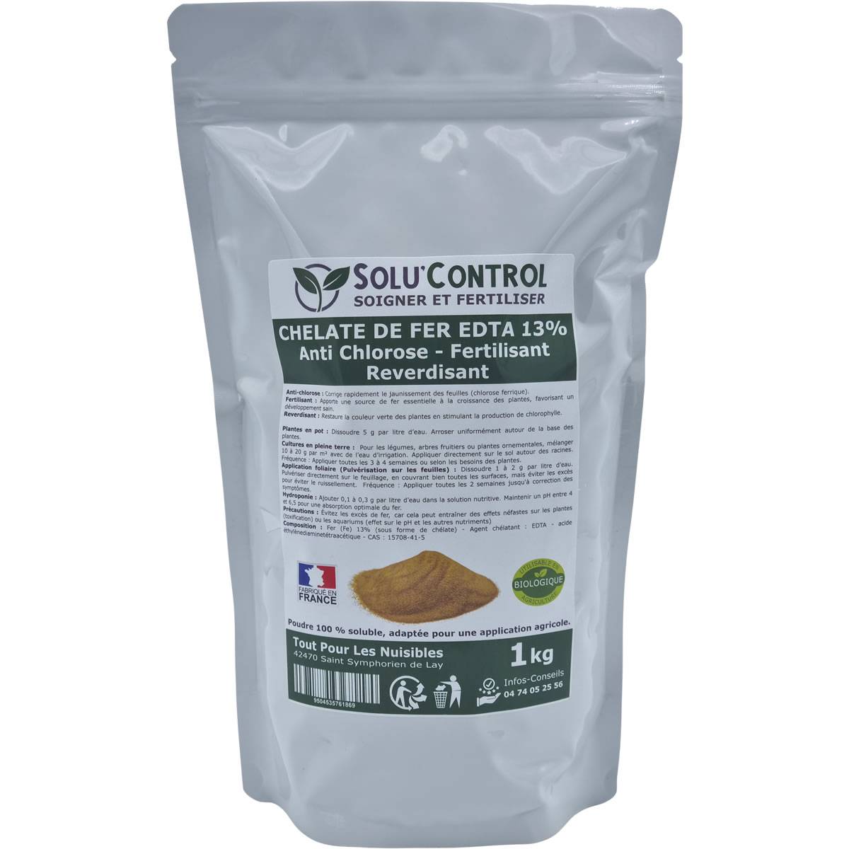 SOLU'CONTROL - Chélate de Fer EDTA 13%, Anti-chlorose, Fertilisant, Reverdissant-1 kg - Image 2