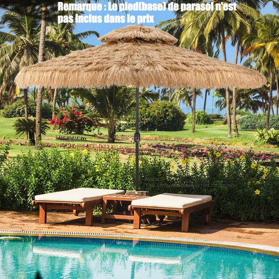 Parasol Paille de Jardin Exterieur Φ 292 CM, Parasol Exotique Paille avec 12 Couches de Paille PE et Lumières LED Solaire,Inclinable, Naturel - Image 3