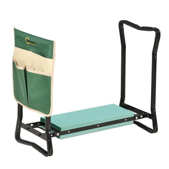 Agenouilloir de jardin 2-en-1 tabouret pliable avec sacoche à outils Vert – ComfortXL Outdoor Living - Image 1