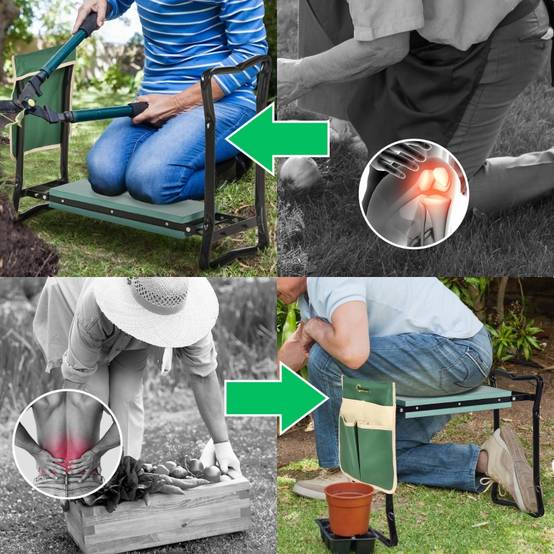 Agenouilloir de jardin 2-en-1 tabouret pliable avec sacoche à outils Vert – ComfortXL Outdoor Living - Image 5