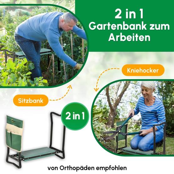 Agenouilloir de jardin 2-en-1 tabouret pliable avec sacoche à outils Vert – ComfortXL Outdoor Living - Image 6