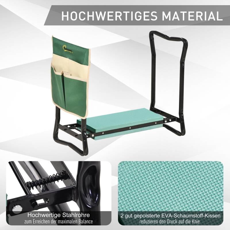 Agenouilloir de jardin 2-en-1 tabouret pliable avec sacoche à outils Vert – ComfortXL Outdoor Living - Image 4