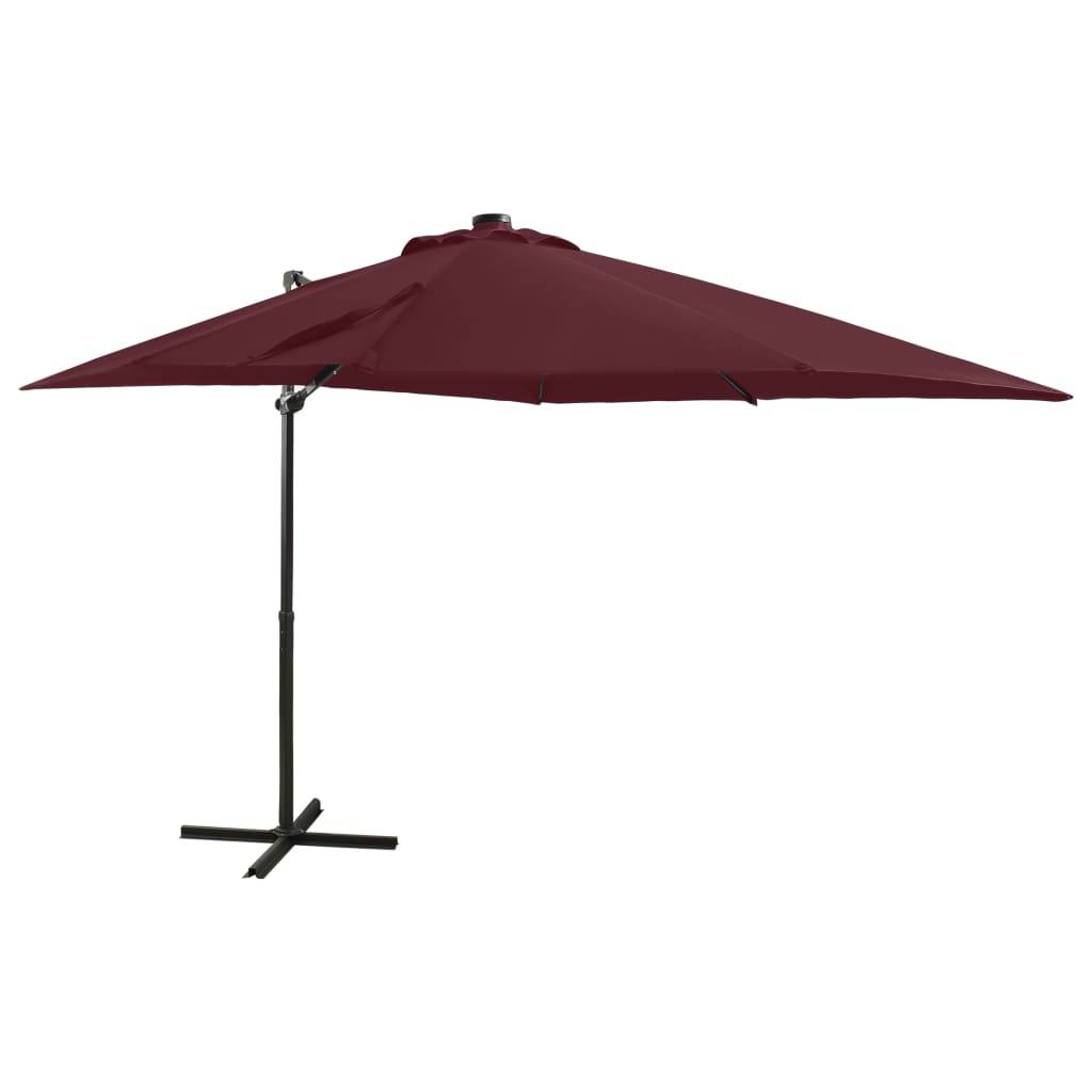 Helloshop26 - Parasol meuble de jardin déporté avec mât et lumières led rouge 250 cm bordeaux - Imagen 1