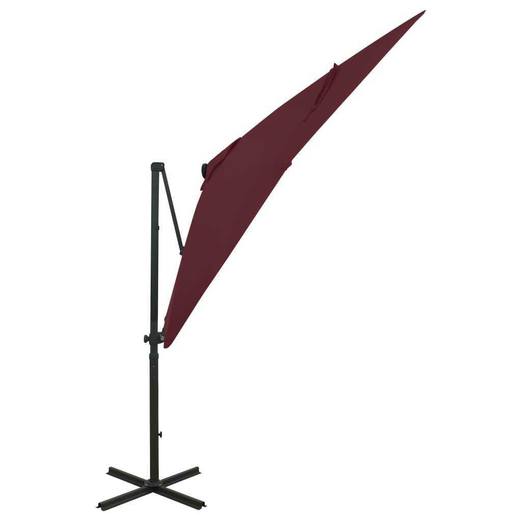 Helloshop26 - Parasol meuble de jardin déporté avec mât et lumières led rouge 250 cm bordeaux - Imagen 2