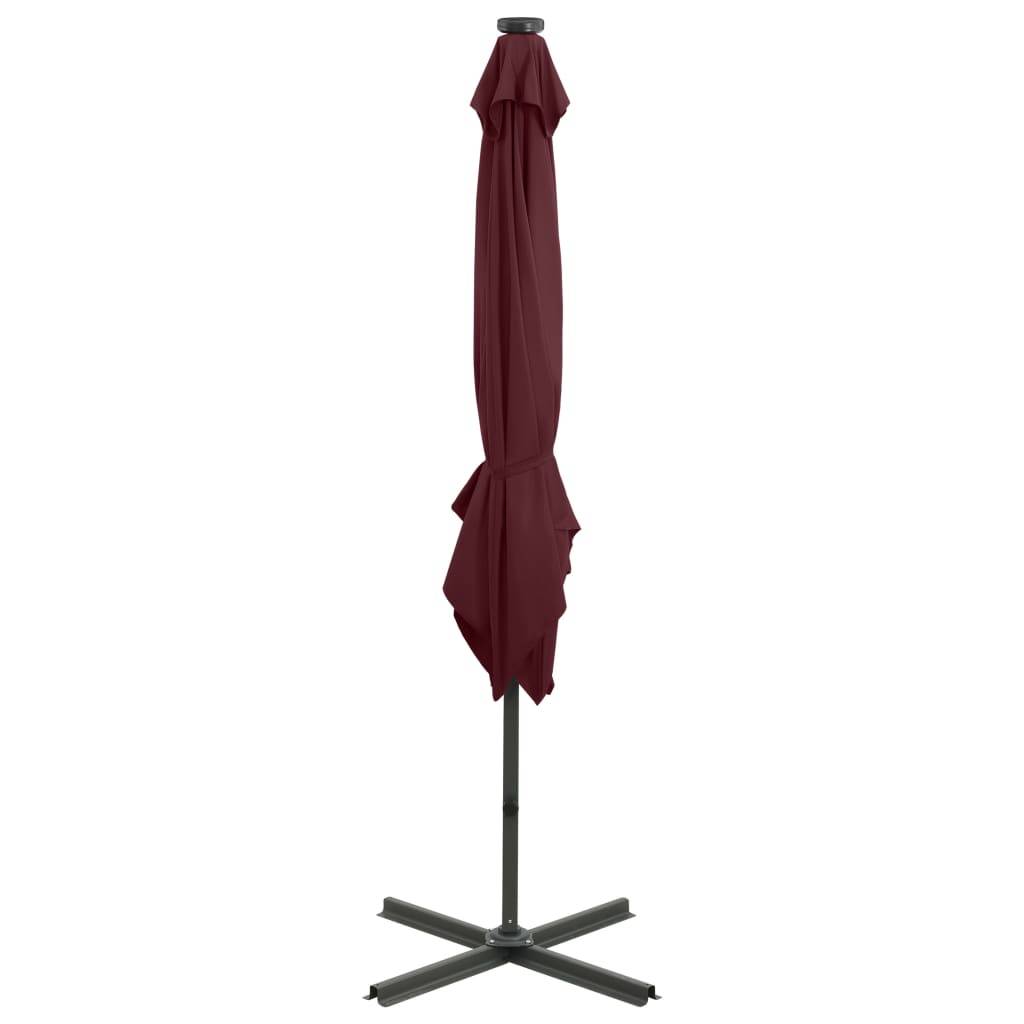 Helloshop26 - Parasol meuble de jardin déporté avec mât et lumières led rouge 250 cm bordeaux - Imagen 6