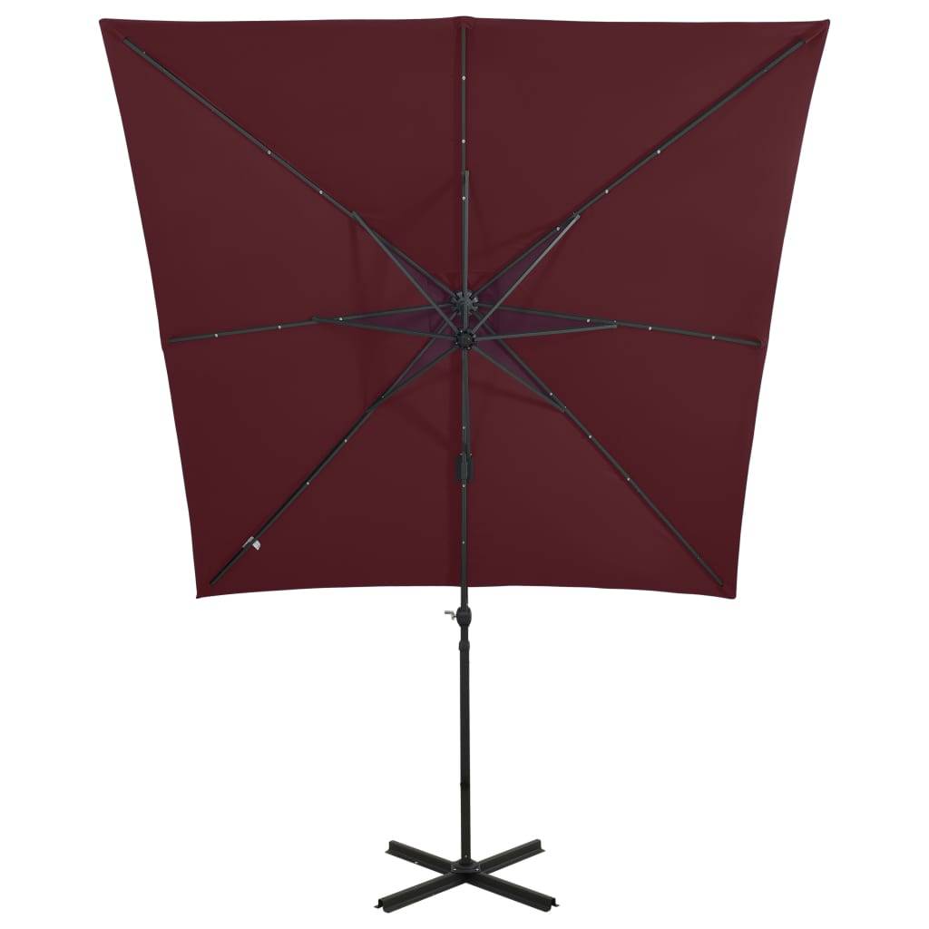 Helloshop26 - Parasol meuble de jardin déporté avec mât et lumières led rouge 250 cm bordeaux - Imagen 5