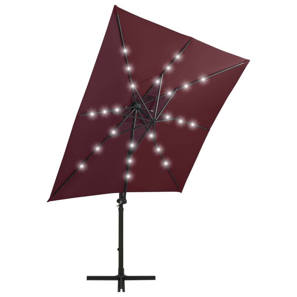 Helloshop26 - Parasol meuble de jardin déporté avec mât et lumières led rouge 250 cm bordeaux - Imagen 3