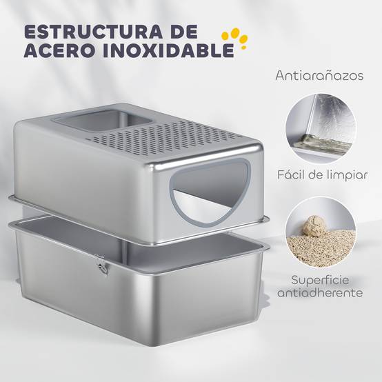 Bac à Litière XL Acier Inoxydable pour Grand Chat avec Couvercle Filtre et Pelle Argenté - ComfortXL Outdoor Living - Image 6