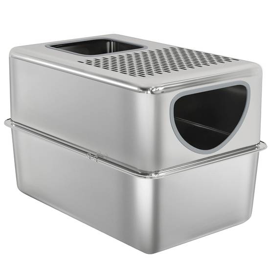 Bac à Litière XL Acier Inoxydable pour Grand Chat avec Couvercle Filtre et Pelle Argenté - ComfortXL Outdoor Living - Image 2