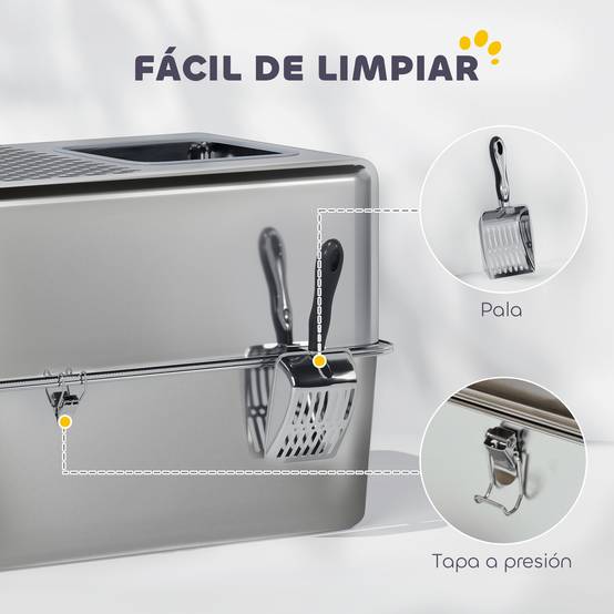 Bac à Litière XL Acier Inoxydable pour Grand Chat avec Couvercle Filtre et Pelle Argenté - ComfortXL Outdoor Living - Image 9
