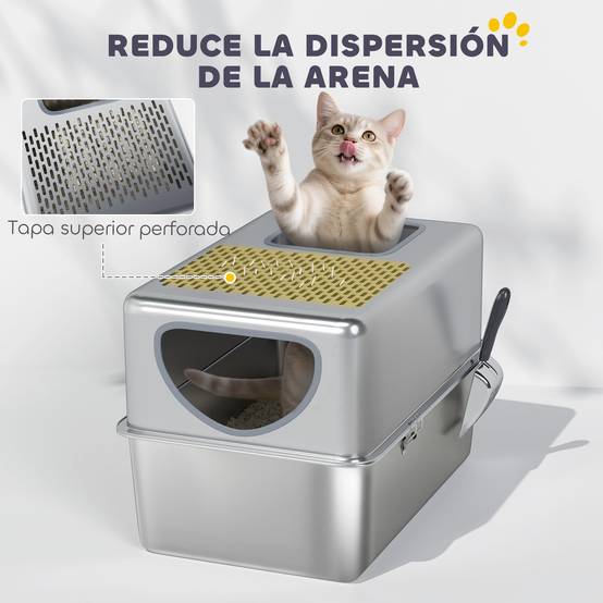 Bac à Litière XL Acier Inoxydable pour Grand Chat avec Couvercle Filtre et Pelle Argenté - ComfortXL Outdoor Living - Image 8