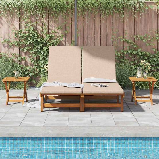Ensemble Transat Double et Tables Acacia Massif Jardin Terrasse Inclinable 199x63cm Beige - ComfortXL Outdoor Living - Image 3