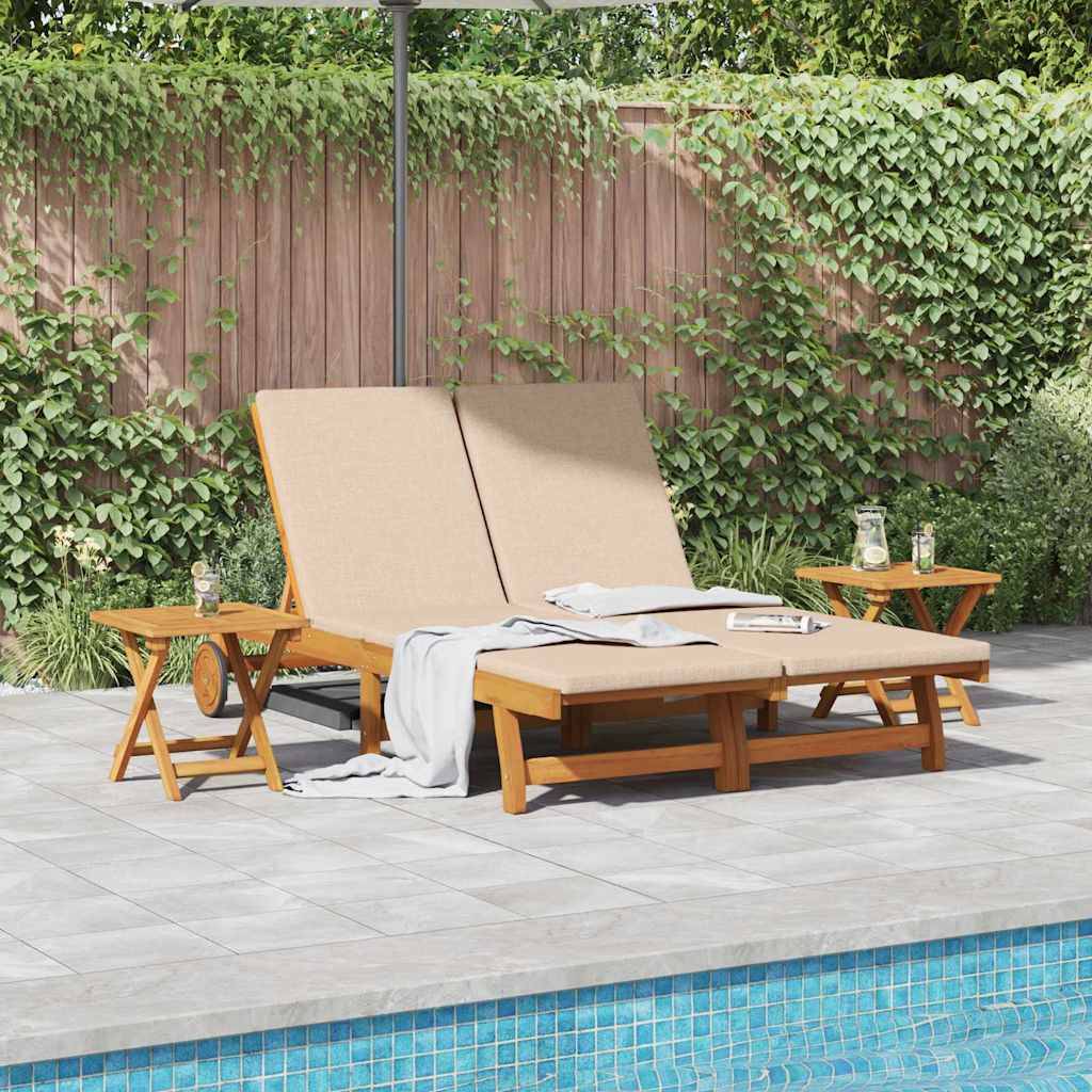 Ensemble Transat Double et Tables Acacia Massif Jardin Terrasse Inclinable 199x63cm Beige - ComfortXL Outdoor Living - Image 1