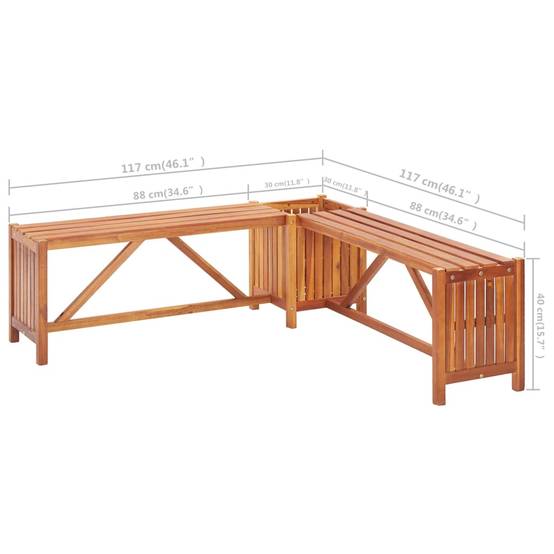 Banc de jardin - Banc d'extérieur - Banquette et jardinière 117x117x40 cm Bois solide d'acacia - Image 7