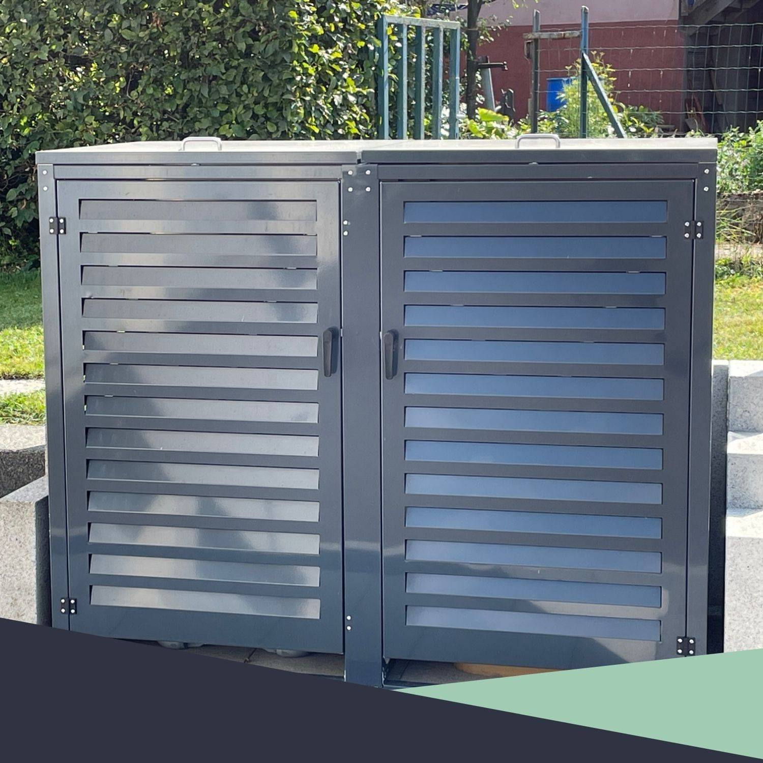 Cache Poubelle Extérieur Double en Aluminium thermolaqué - Abri pour 2 conteneurs 240 Litres – Gris Anthracite RAL 7016 - Image 6