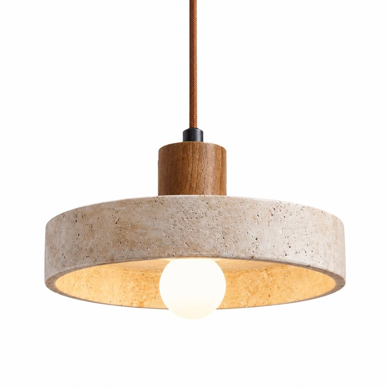 Suspension Rétro en Pierre Jaune et Bois Cuivre Réglable pour Îlot de Cuisine - Image 1