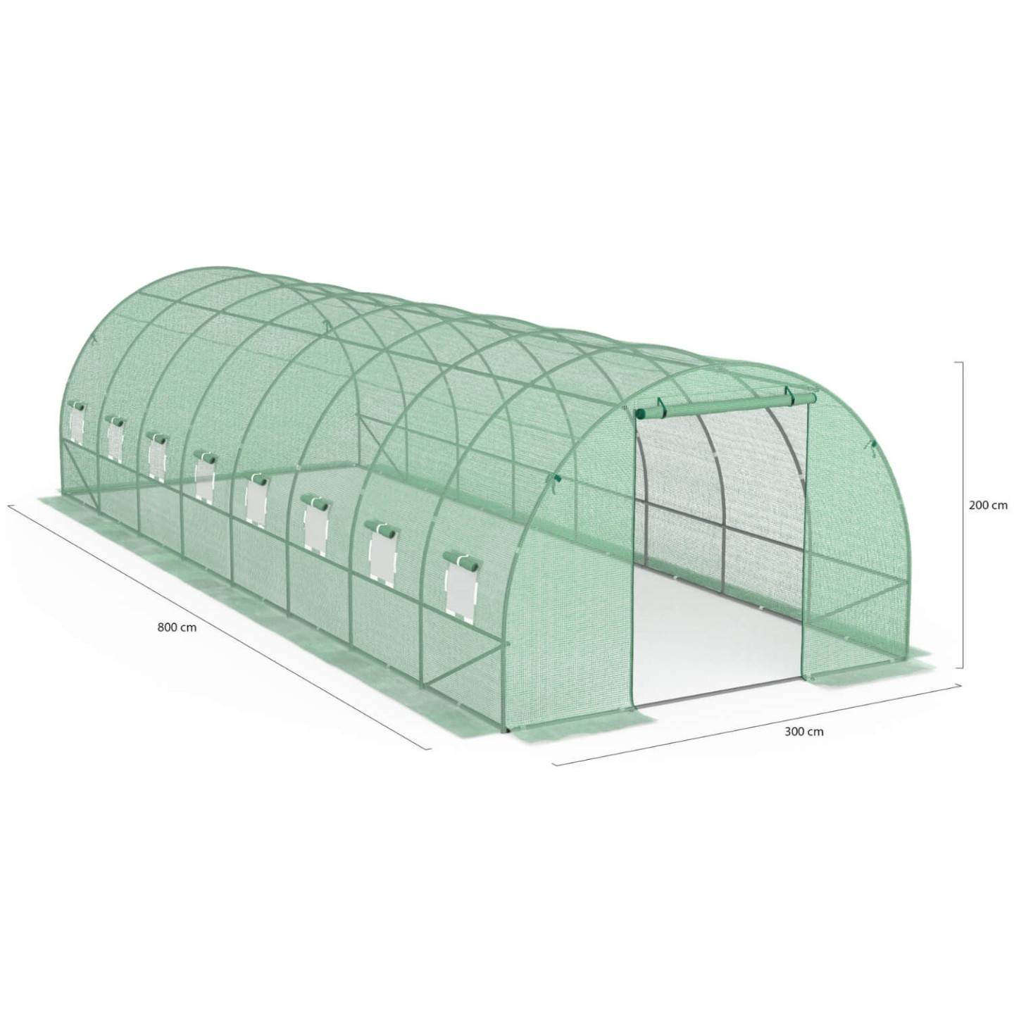 IDMARKET - Serre de jardin tunnel 24m² 8 x 3 x 2 m acier galvanisé + bâche anti-UV avec porte et fenêtres DES ANDES verte - Image 6