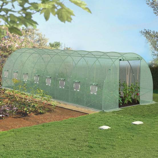 IDMARKET - Serre de jardin tunnel 24m² 8 x 3 x 2 m acier galvanisé + bâche anti-UV avec porte et fenêtres DES ANDES verte - Image 1