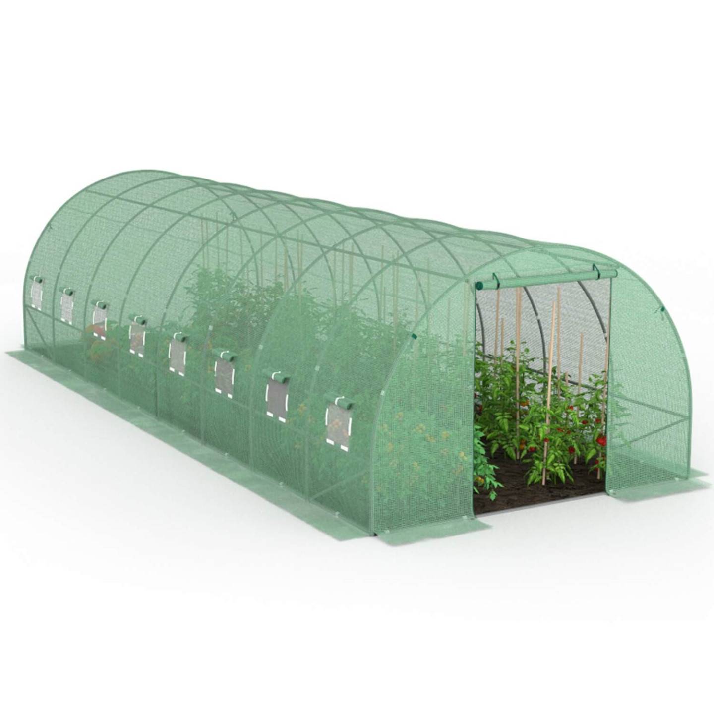 IDMARKET - Serre de jardin tunnel 24m² 8 x 3 x 2 m acier galvanisé + bâche anti-UV avec porte et fenêtres DES ANDES verte - Image 2