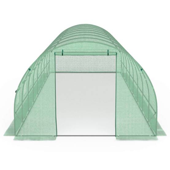 IDMARKET - Serre de jardin tunnel 24m² 8 x 3 x 2 m acier galvanisé + bâche anti-UV avec porte et fenêtres DES ANDES verte - Image 4