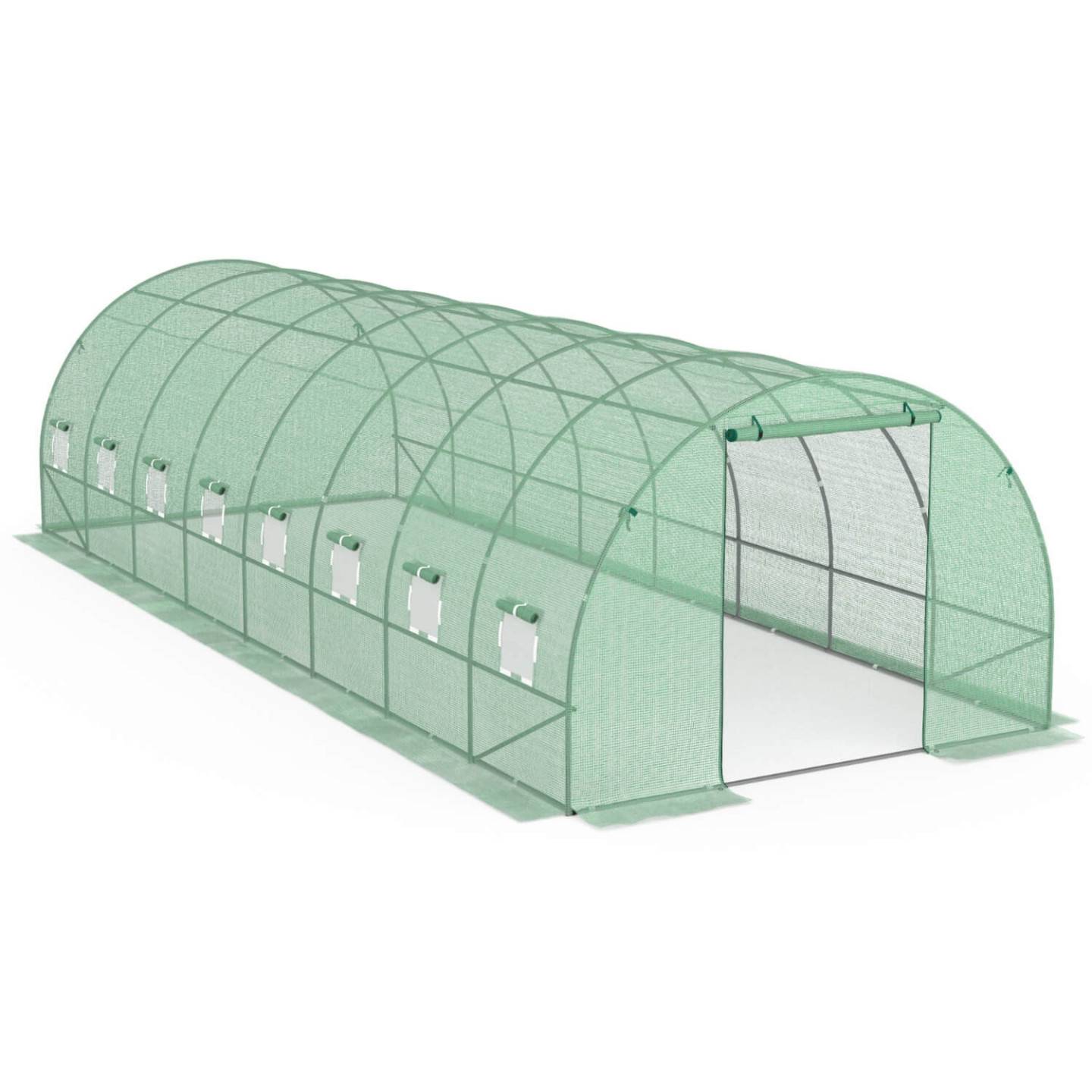 IDMARKET - Serre de jardin tunnel 24m² 8 x 3 x 2 m acier galvanisé + bâche anti-UV avec porte et fenêtres DES ANDES verte - Image 3