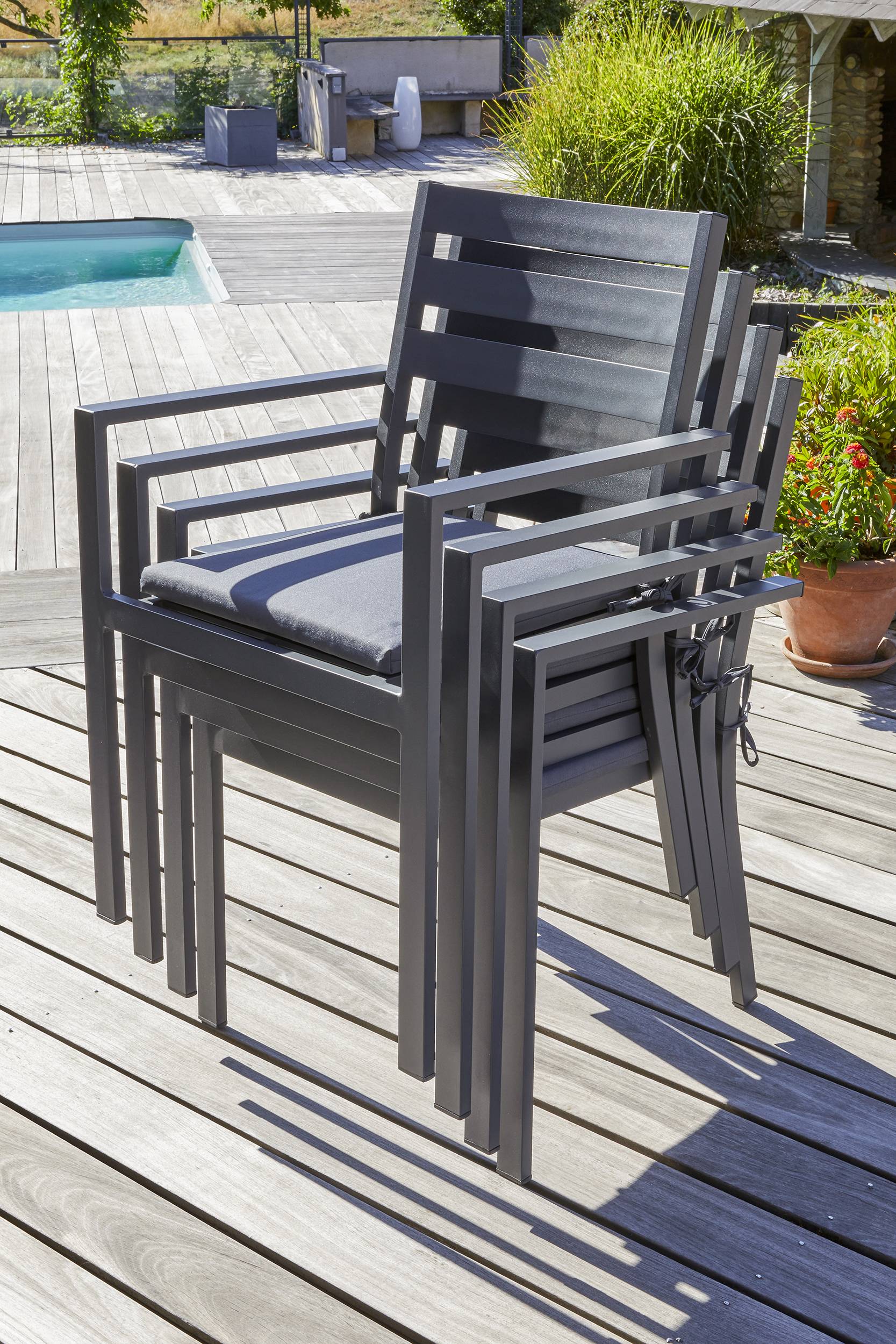 Dcb Garden - Fauteuil de jardin empilable en aluminium  - Gris anthracite - PELOSA - Image 2