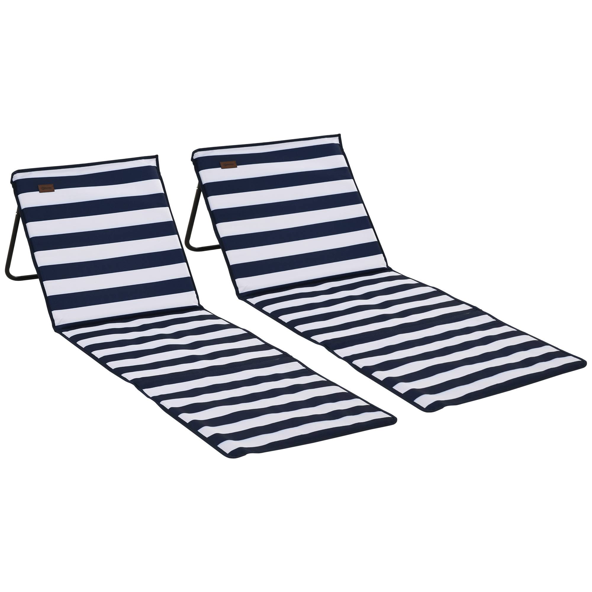 Outsunny - Lot de 2 tapis de plage rembourrés pliables - matelas de plage - dossier inclinable, rangement - métal polyester blanc bleu - Outsunny - Imagen 1