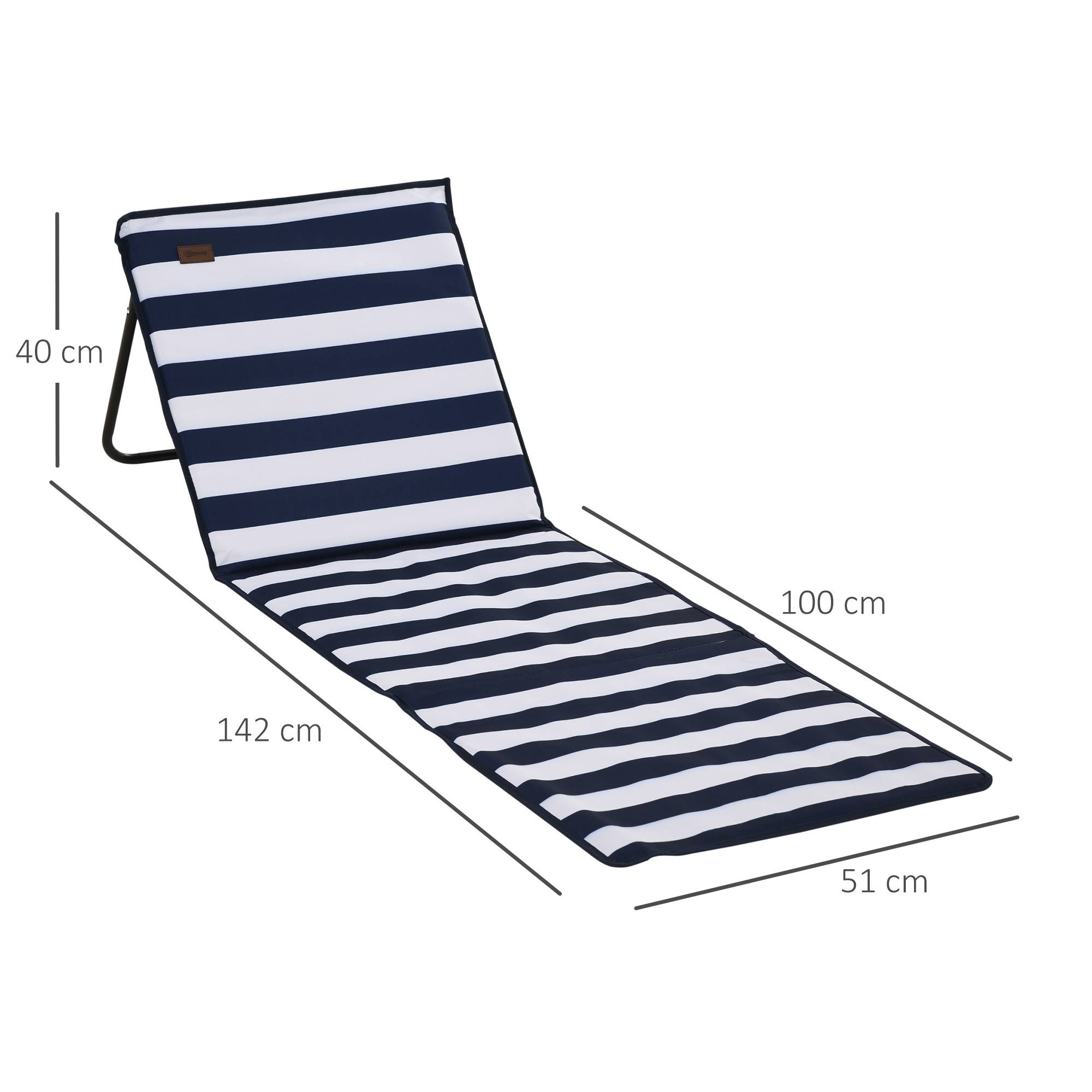 Outsunny - Lot de 2 tapis de plage rembourrés pliables - matelas de plage - dossier inclinable, rangement - métal polyester blanc bleu - Outsunny - Imagen 3