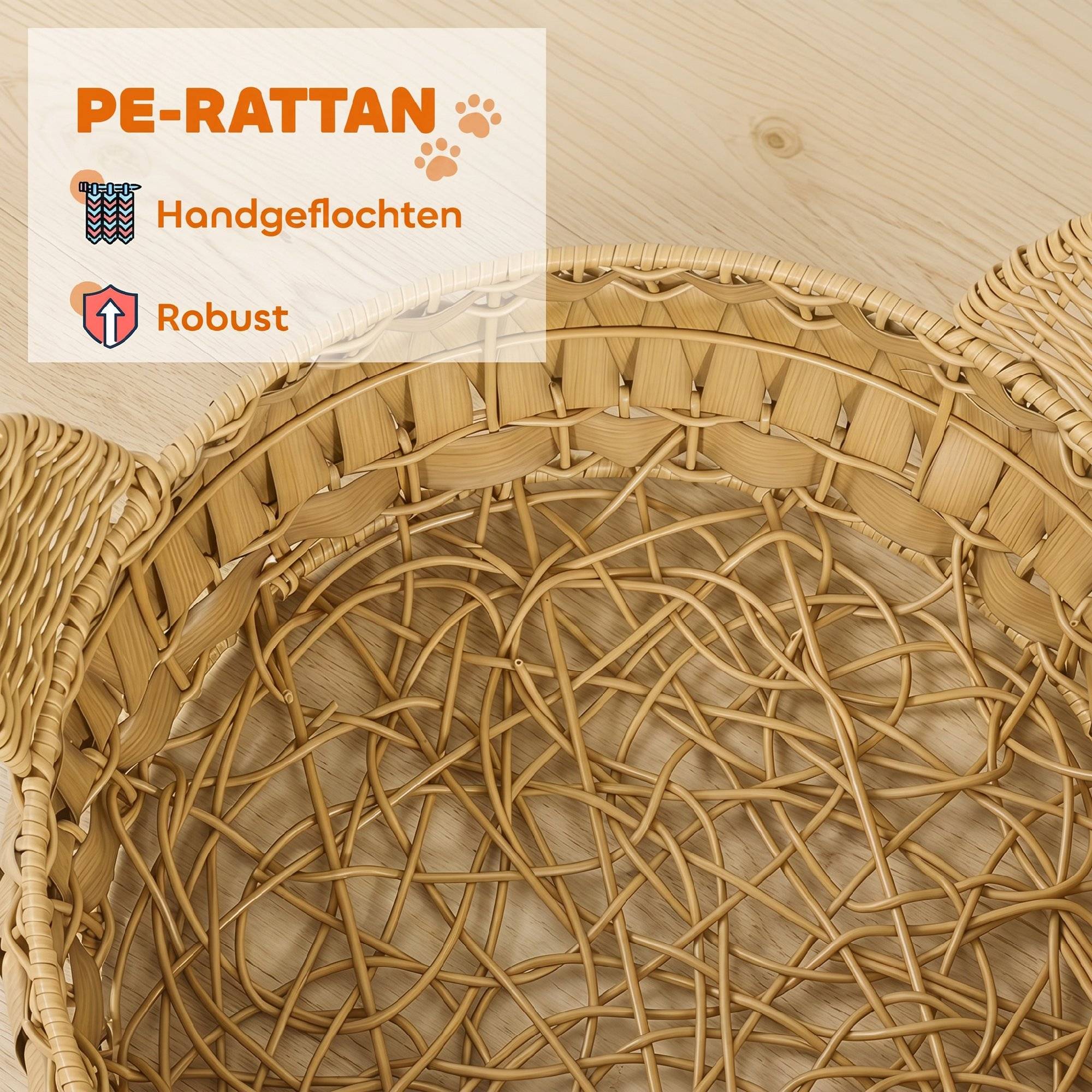 Lit chat rotin niche coussin amovible panier chats jusqu'à 10 kg 50x50x25 cm brun clair - Image 6