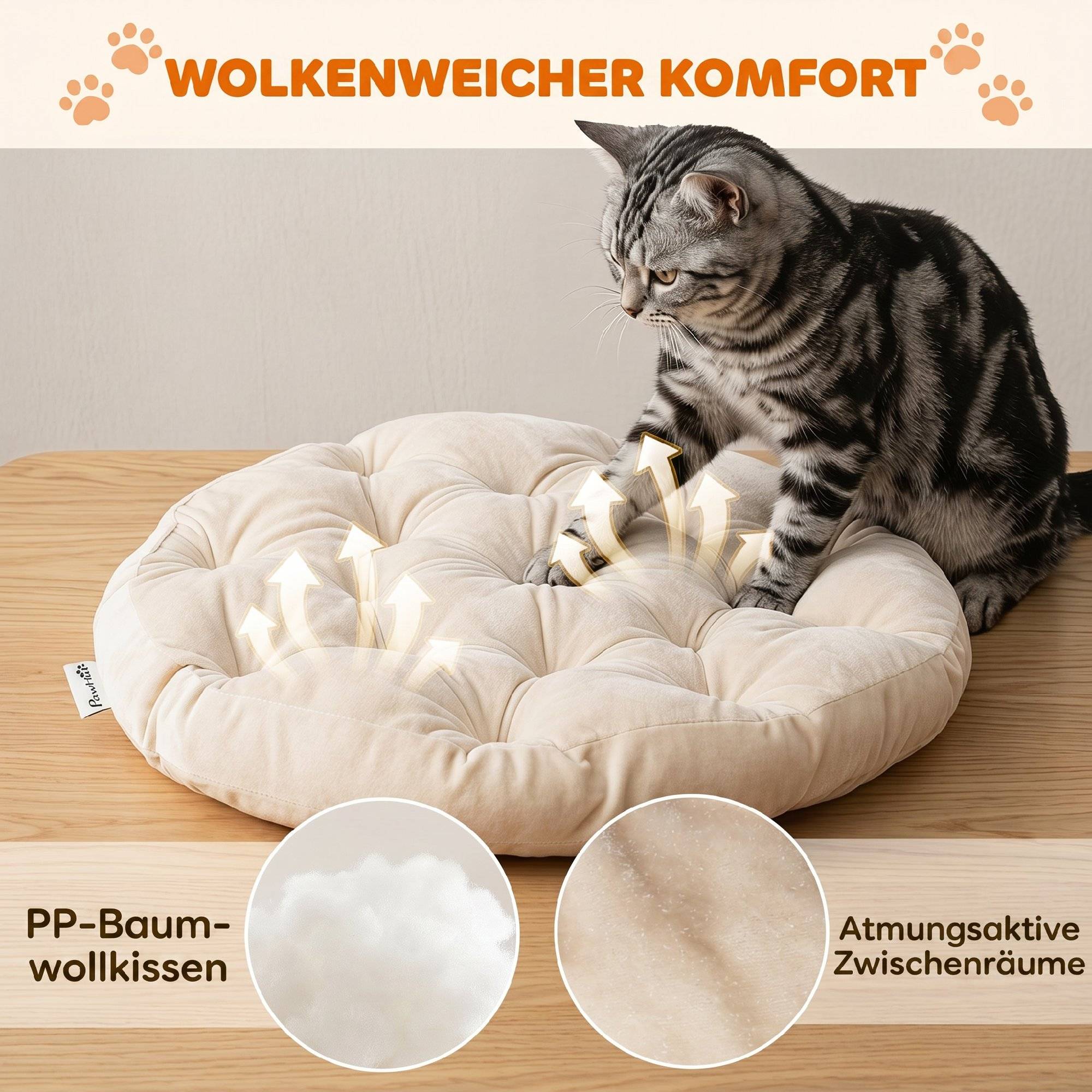 Lit chat rotin niche coussin amovible panier chats jusqu'à 10 kg 50x50x25 cm brun clair - Image 7