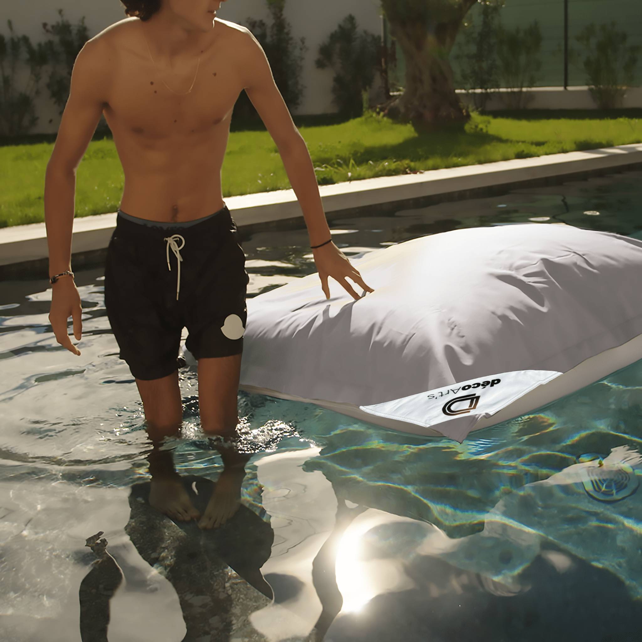 Housse pour Pouf Géant XXL 180x140cm Flottant pour Piscine - Gris galet - Déco arts - Image 3