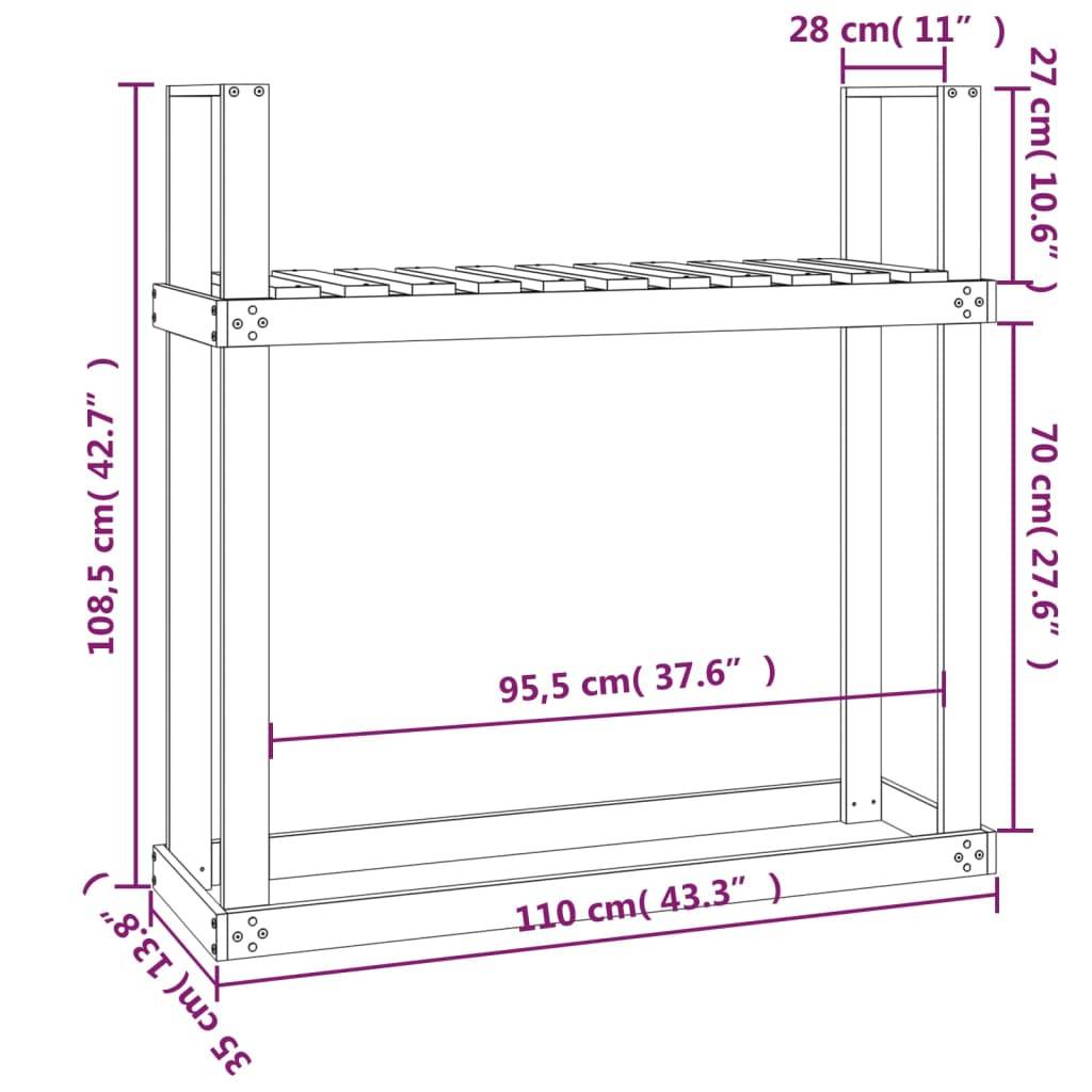 Range-bûches Vertical Bois de Pin Stockage Intérieur Extérieur 110x35x109cm Naturel - ComfortXL Outdoor Living - Image 8