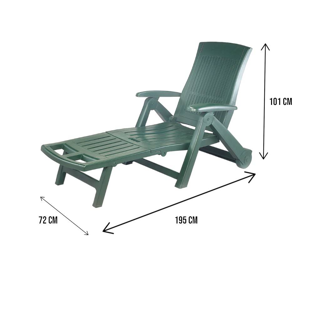Dmora - Bains de soleil Livorno, Chaise longue de jardin réglable avec roulettes, Chaise longue d'extérieur, 100% Made in Italy, 195x72h101 cm, Vert - Dmora - Imagen 3