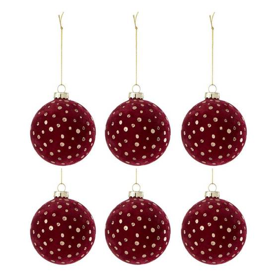 Lot de 6 Boules de Noël Velours "Ely" 8cm Bordeaux