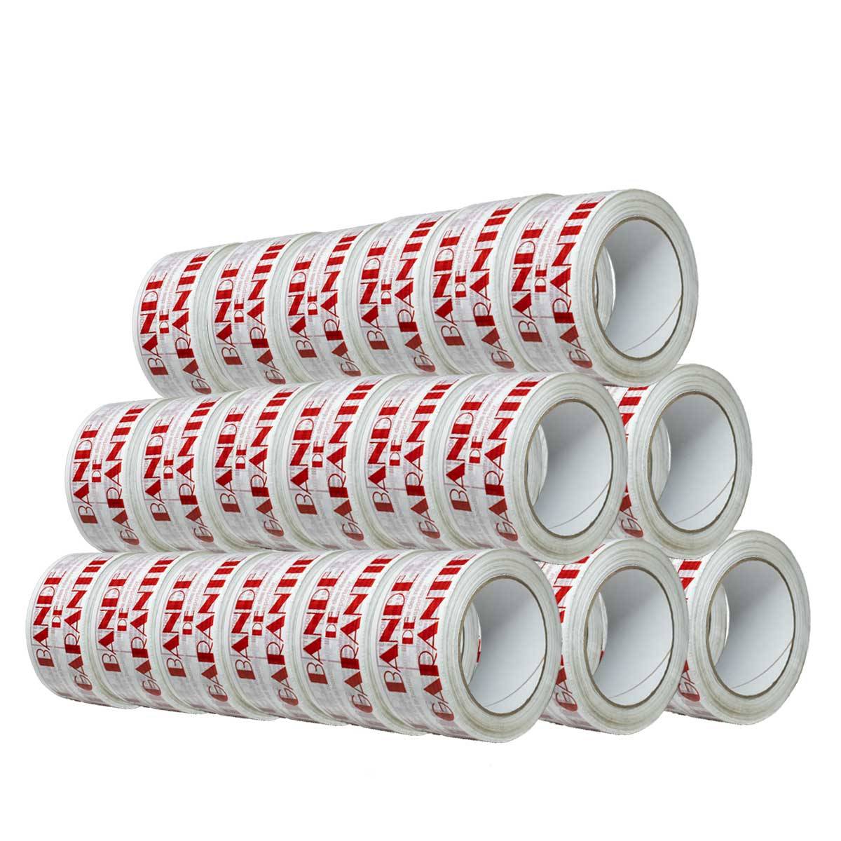 Ruban adhésif d'emballage 28µ blanc imprimé "BANDE DE GARANTIE" en rouge -  Adhésif 50 mm x 100 m - Carton de 36 TECPLAST - Imagen 1