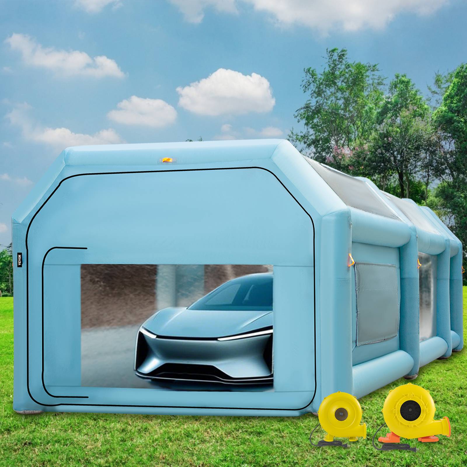 Vevor - VEVOR Cabine peinture gonflable 8.5x4.6x3m, Oxford, 2 souffleurs avec filtration, station de travail automobile. - Image 8