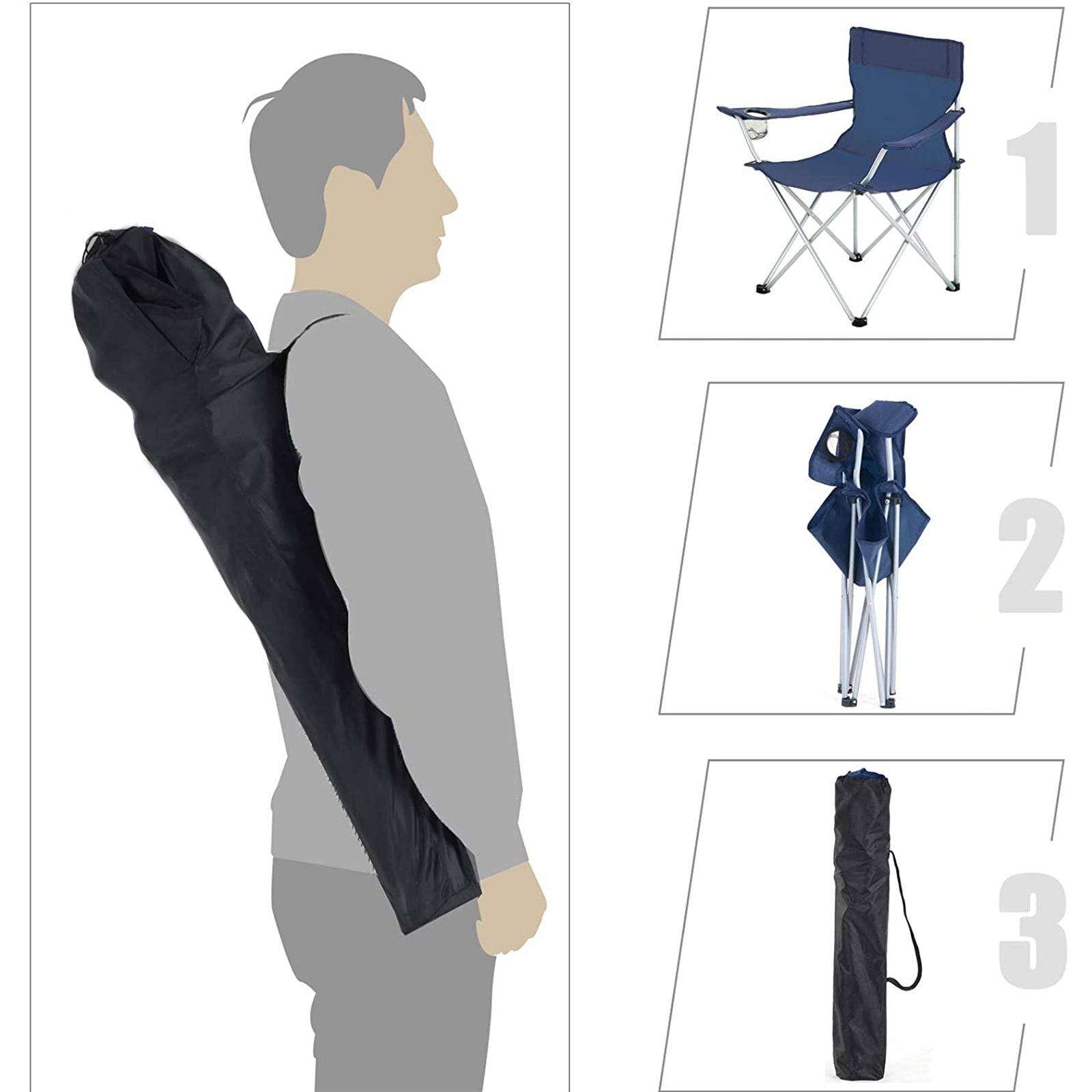 Helloshop26 - Lot de 2 chaises de camping pliables sièges pliantes extérieur confortable avec accoudoirs et porte-gobelets cadre stable capacité de charge 120 kg b - Imagen 2
