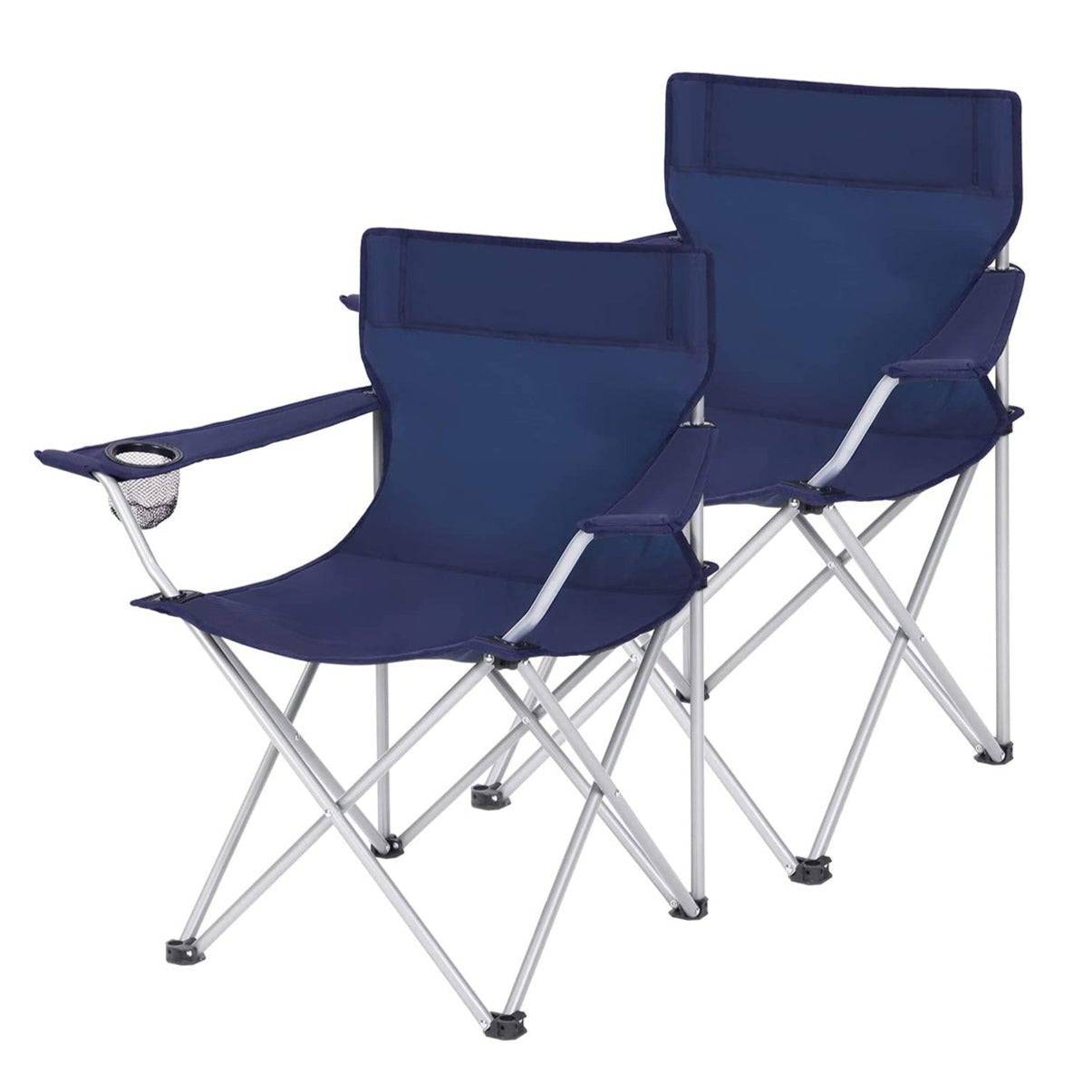 Helloshop26 - Lot de 2 chaises de camping pliables sièges pliantes extérieur confortable avec accoudoirs et porte-gobelets cadre stable capacité de charge 120 kg b - Imagen 1