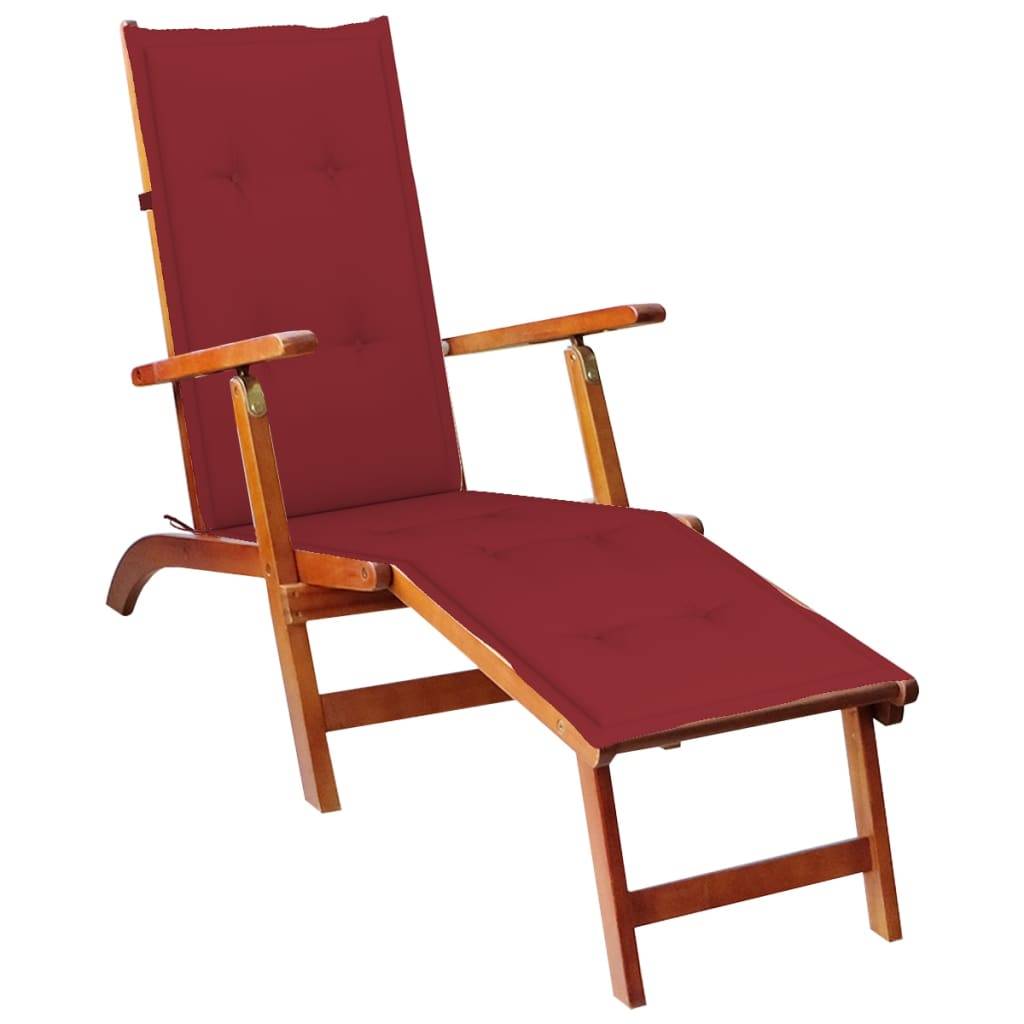 Helloshop26 - Transat chaise longue bain de soleil lit de jardin terrasse meuble d'extérieur avec repose-pied et coussin acacia solide - Imagen 1