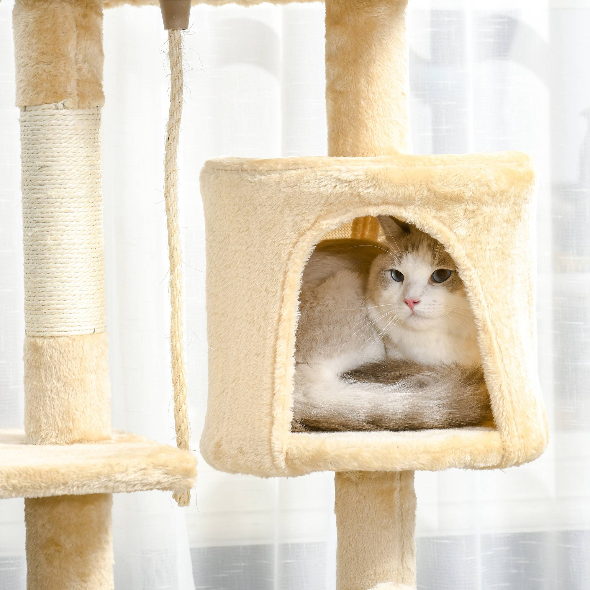 Pawhut - Arbre à chats multi-équipements griffoirs grattoirs plateformes niche corde jouets 40L x 40l x 114H cm beige - Imagen 5