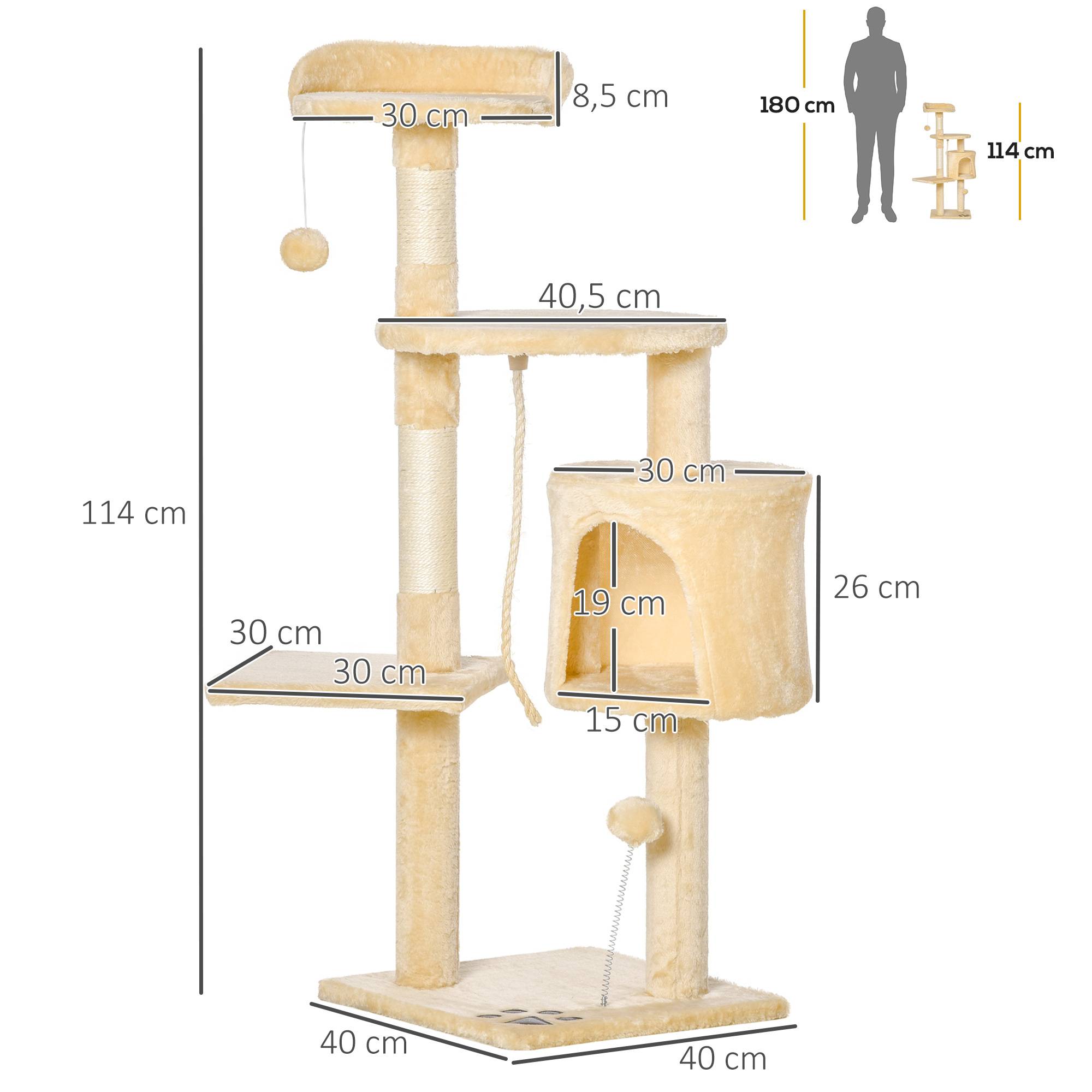 Pawhut - Arbre à chats multi-équipements griffoirs grattoirs plateformes niche corde jouets 40L x 40l x 114H cm beige - Imagen 3